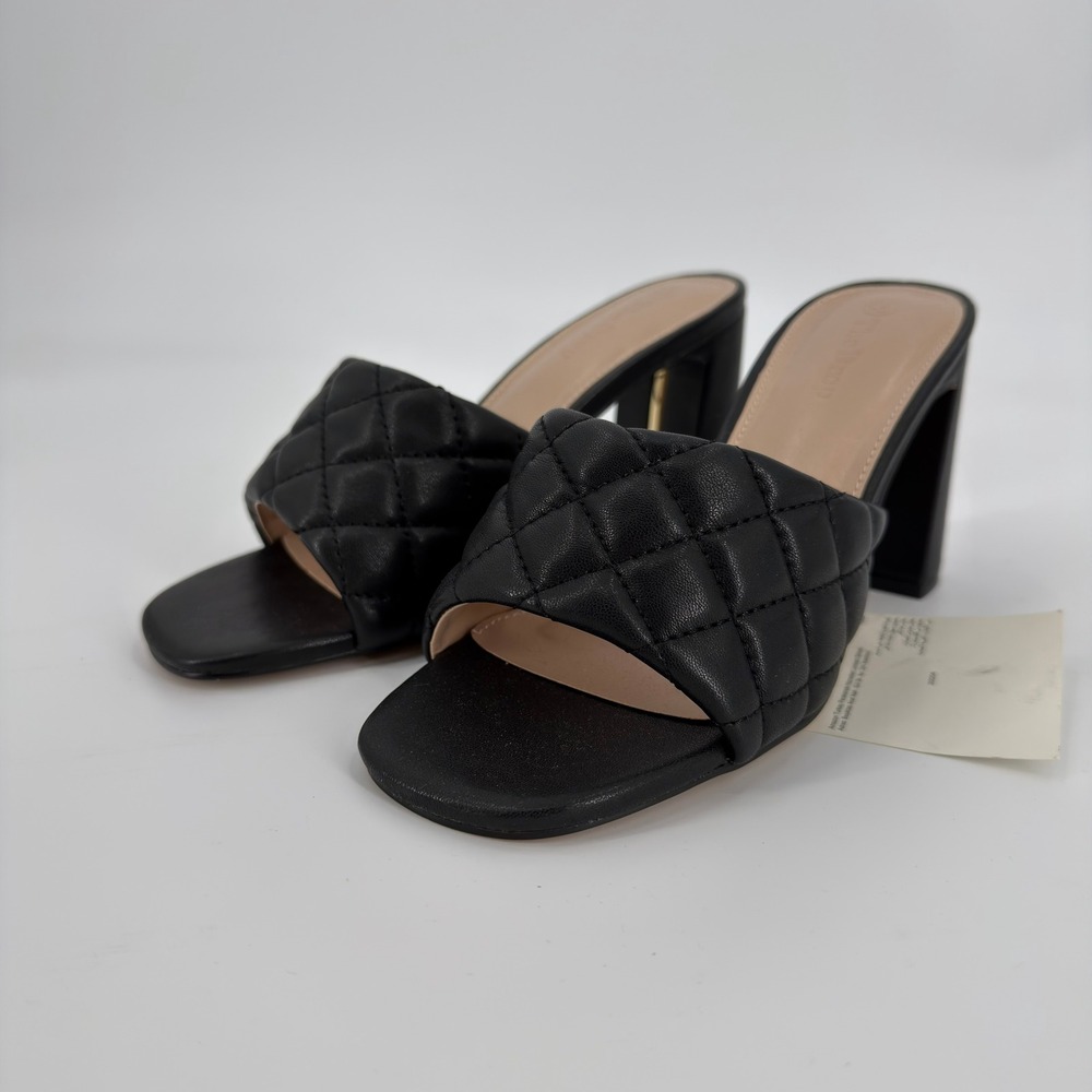 The Drop Black Quilted Square Toe Block Heel Slide Mules Womens Size 5 Black